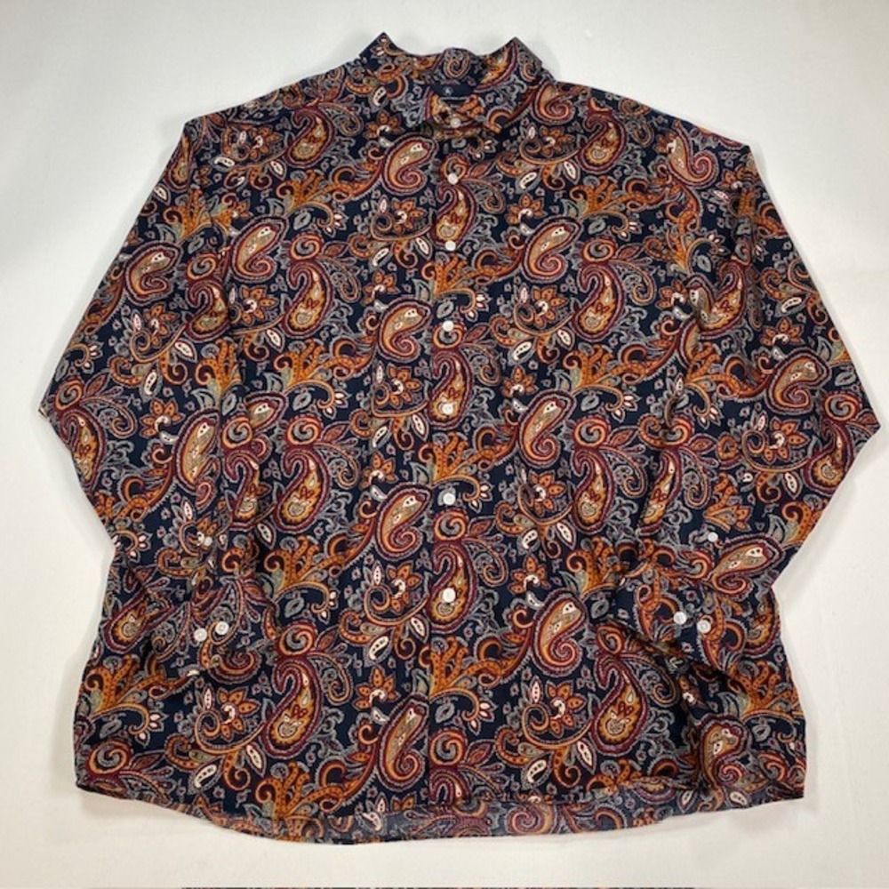 Hart Schaffner Marx Men XXL Paisley Button Down Shirt American Grown Cotton Navy